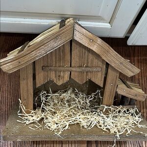 Rustic antique Wooden Nativity Stable with figures